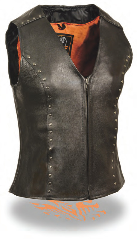 ML2078 Women’s Zipper Front Vest W/ Studding Detail