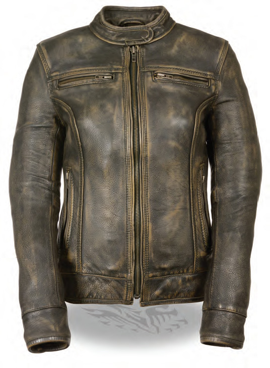 MLL2550 Women’s Triple Stitch Distressed Brown Scooter Jacket