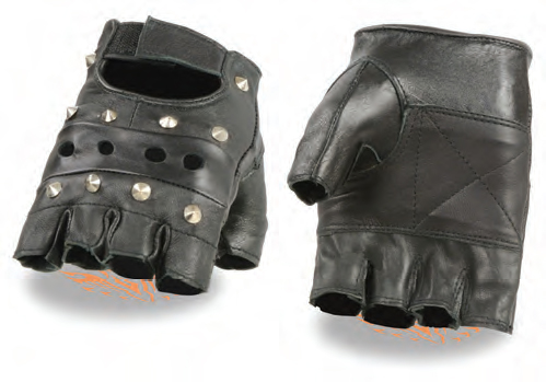 SH211 Men Leather Fingerless Gloves W/ Studded Palms - Click Image to Close