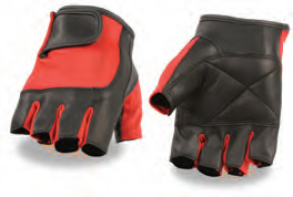 SH221 Men Leather & Mesh Combo Fingerless Gloves RED