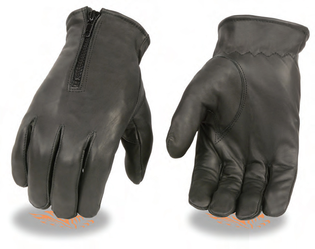 SH226D Men’s Unlined Leather Black Driving Gloves W/Zipper - Click Image to Close