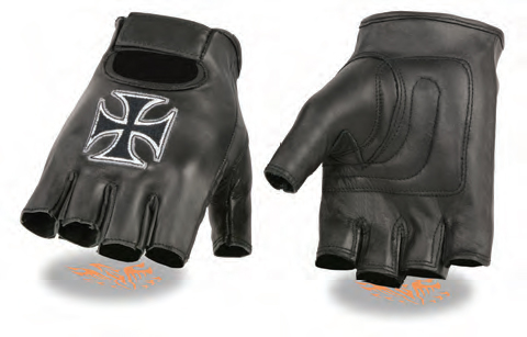 SH354 Men Premium Leather Iron Cross Fingerless Gloves