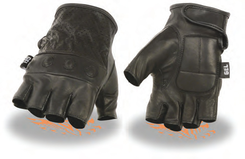 SH786 Men’s Premium Leather Perforated Fingerless Gloves - Click Image to Close