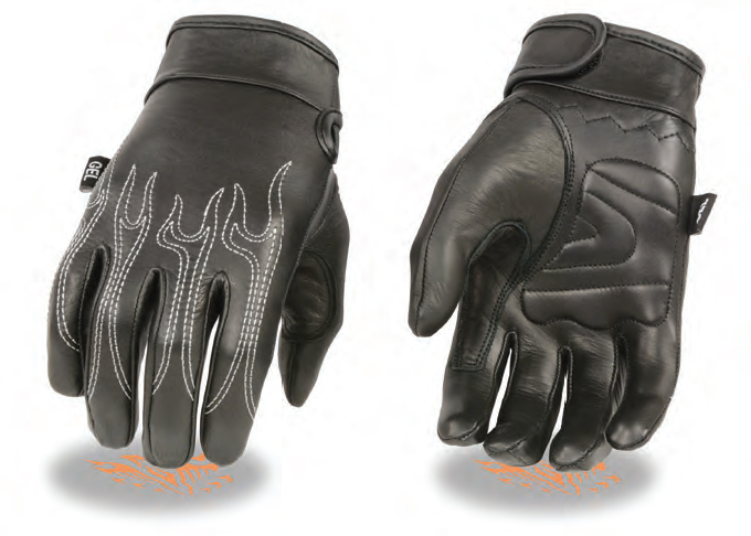 SH820 Men’s Premium Leather Cruiser Gloves W/ Flame Embroidery