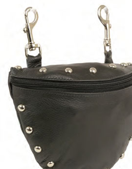 SH197S Leather Zipper Studded Closure Belt Bag W/ Belt Clasps