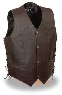 ELM3905 Men’s Side Lace Leather Vest W/ Skull & Wings