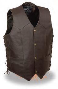 ELM3915 Men’s Side Lace Leather Vest W/ Skull & Cross Bones