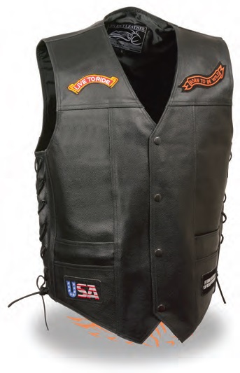 ELM3930 Men’s Side Lace “Live To Ride” Pre-Patched Vest