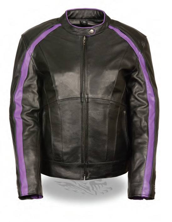 ML1952 Ladies Black & Purple Racer Jacket W/ Phoenix Studding &