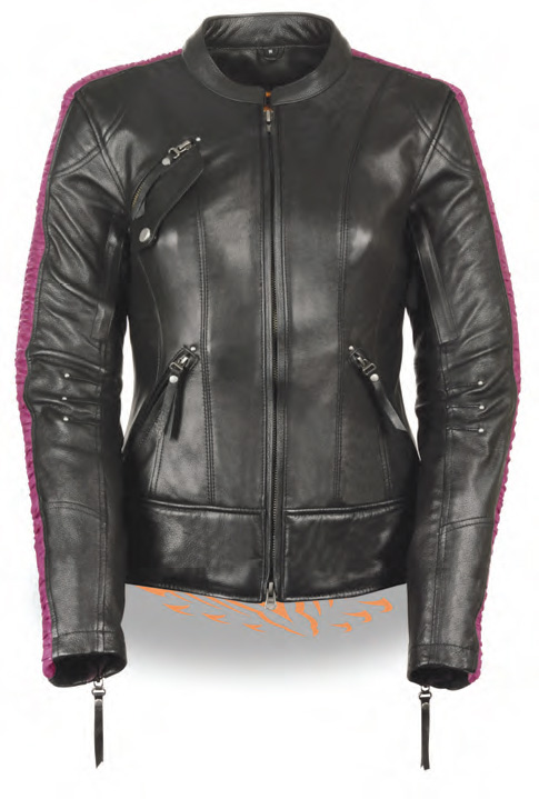 MLL2570 Ladies Black & Purple Racer Jacket W/ Phoenix Studding & - Click Image to Close