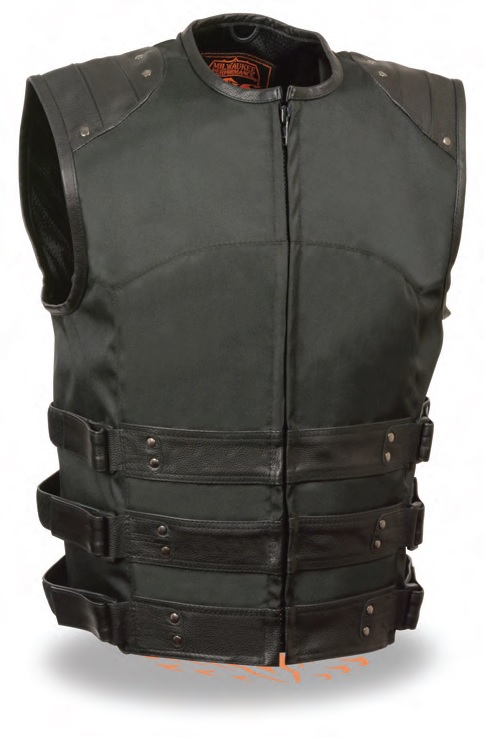 MPM3300 Men’s Zipper Front Assault Leather/Textile Vest - Click Image to Close