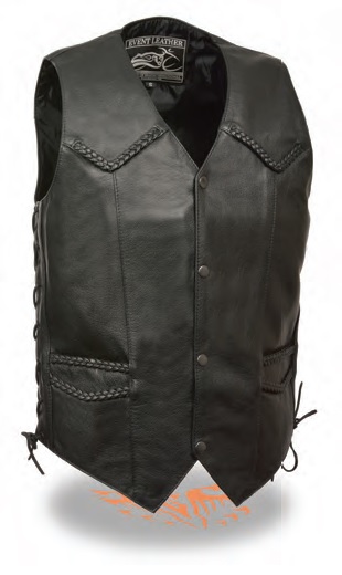 EL1314GO Men’s Classic Side Lace Biker Vest W/ Braiding