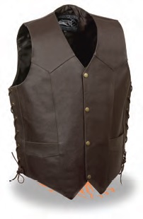 ELM3940 Men’s Side Lace Leather Vest W/ Eagle Head & Stars - Click Image to Close