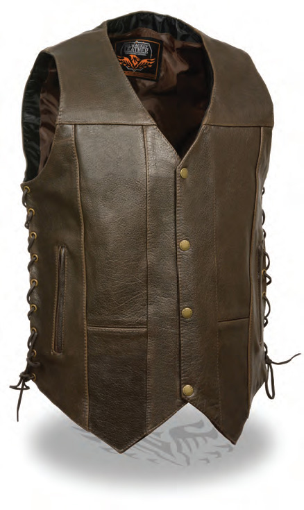 ML1391RT Men’s Retro Brown 10 Pocket Side Lace Vest - Click Image to Close