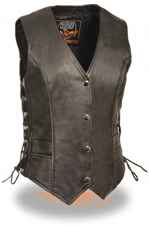 ML2042 Women’s Snap Front Vest W/ Thin Braid