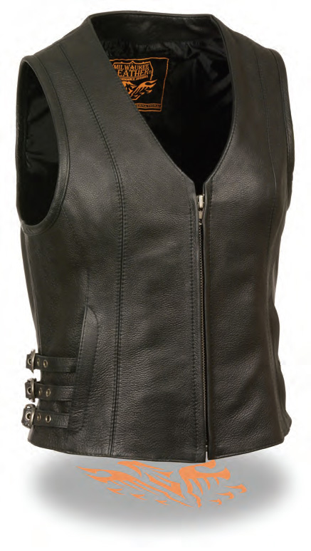 MLL4510 Women’s Zipper Front Side Buckle Vest With Vee Neck