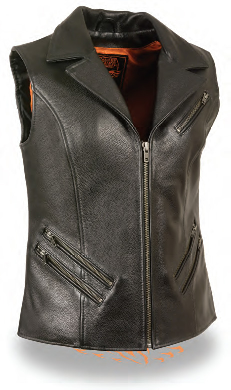 MLL4521 Ladies Extra Long Zipper Front Vest W/ Collar - Click Image to Close