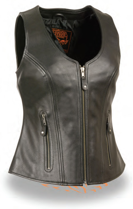 MLL4530 Ladies Open Neck Zipper Front Leather Vest - Click Image to Close