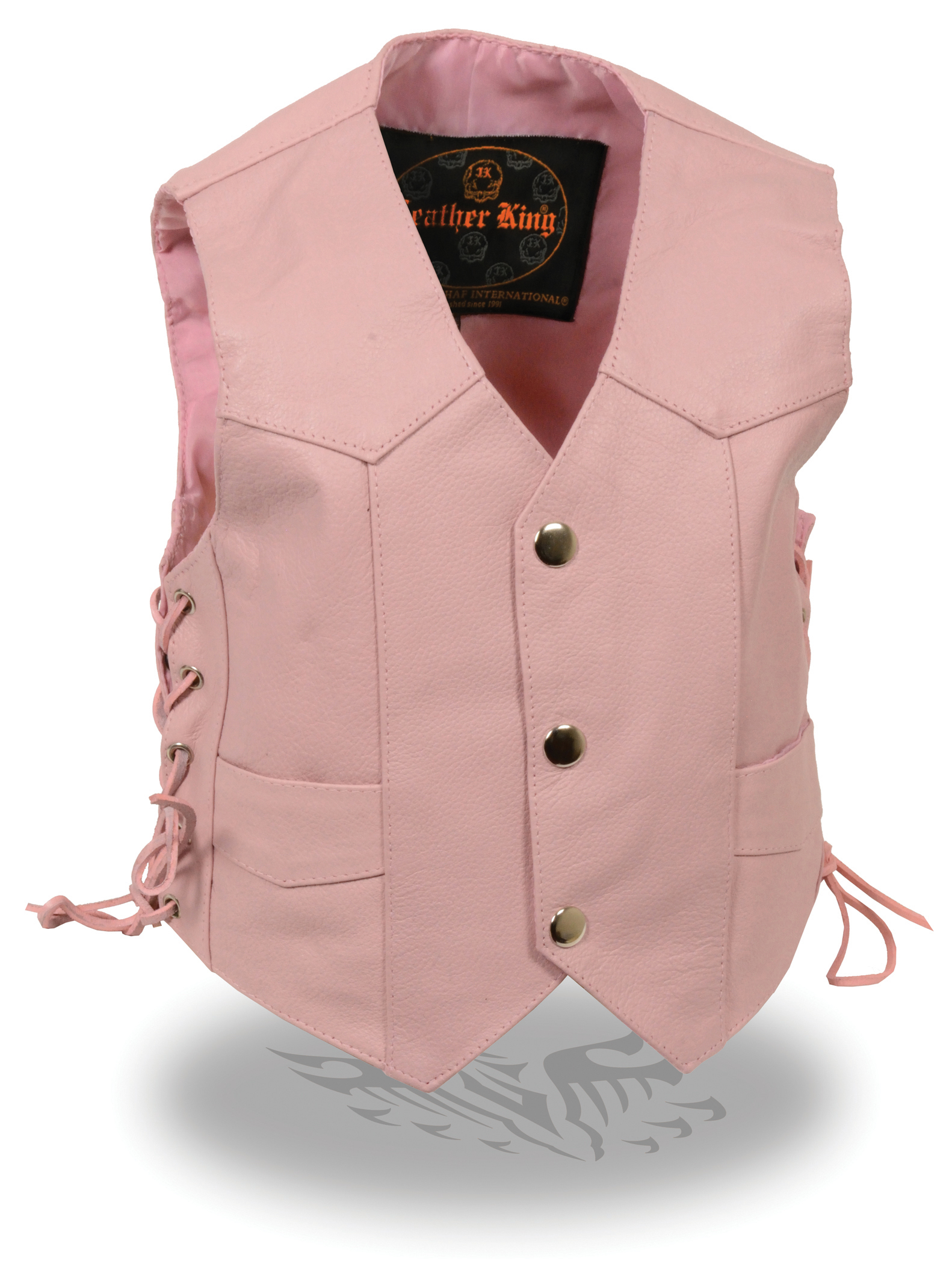 SH2011LPNK Kid’s Pink Basic Side Lace Three Snap Vest