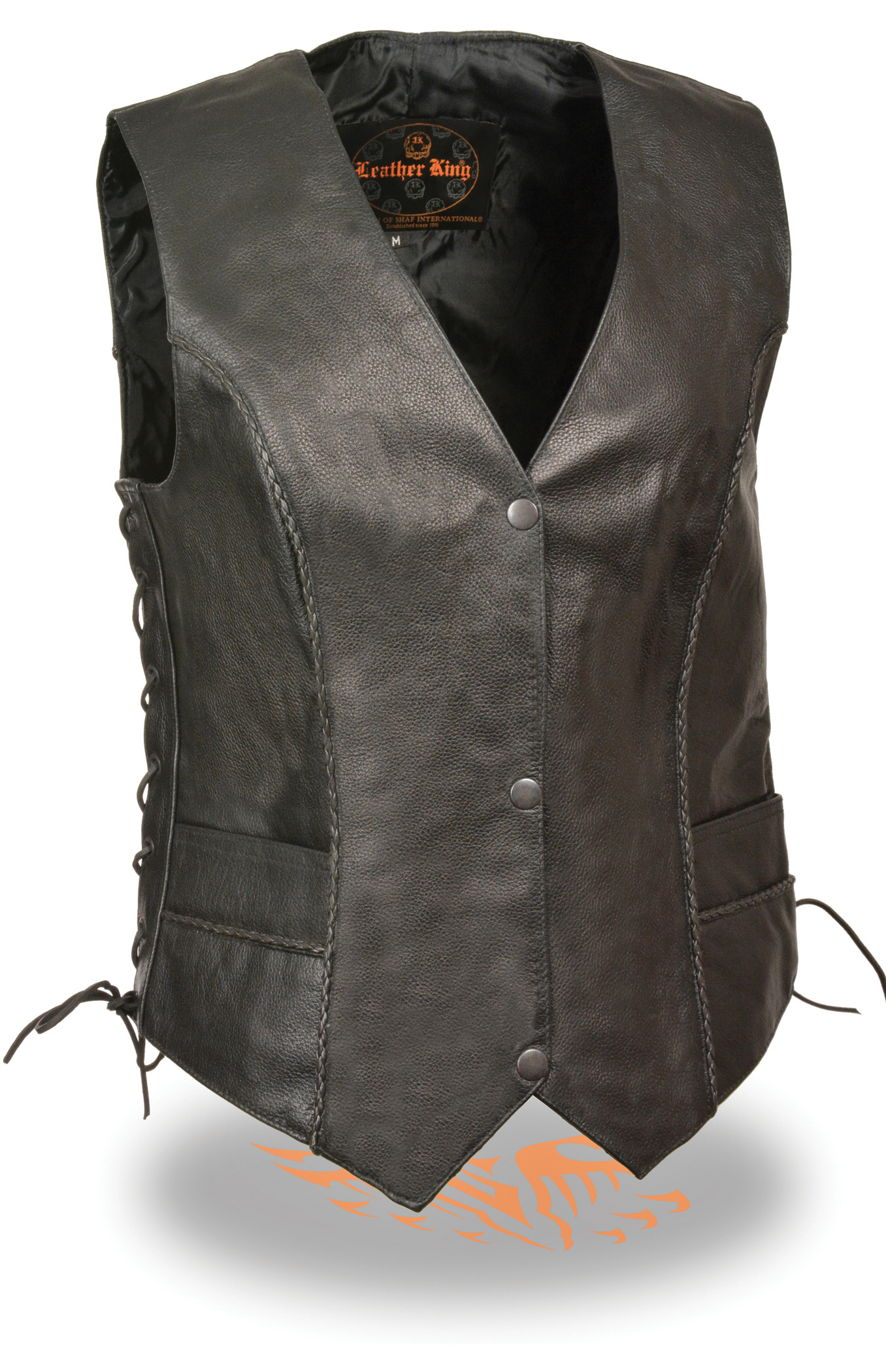 SH2045 Women’s Snap Front Vest W/ Thin Braid - Click Image to Close