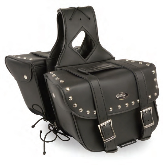 SH57901 Med Zip-Off PVC Slanted Throw-Over Studded Saddle Bag