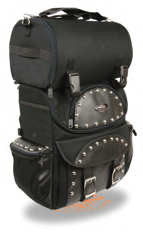 SH602S Two Piece Studded Textile Touring Sissy Bar Bag - Click Image to Close