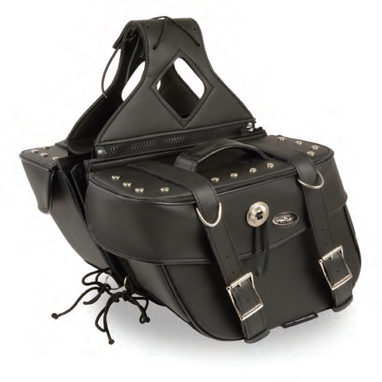 SH629 Zip-Off PVC Throw-Over Saddle Bag W/Rivets + Concho