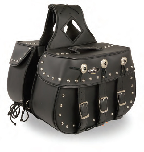 SH652 Zip-Off 3 Buckle PVC Throw-Over Saddle Bag w/ Studs