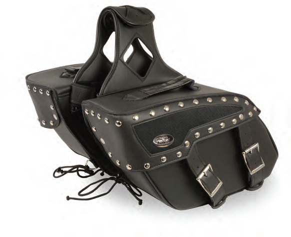 SH658 Medium Zip-Off PVC Studded Throw Over Saddle Bag