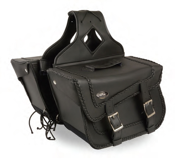 SH664 Large Braided Zip-Off Two Buckle PVC Throw-Over Saddle Bag