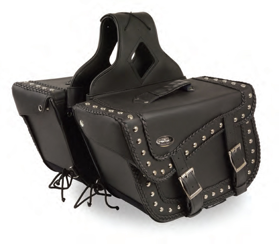 SH66401 Large Braided Zip-Off PVC Throw-Over Saddle Bag w/ Studs - Click Image to Close